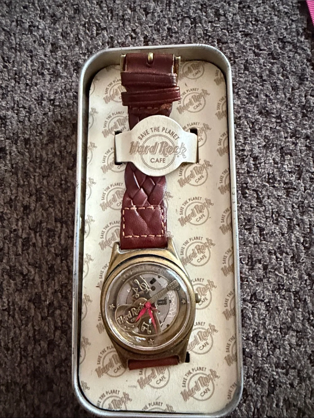Hard Rock Cafe Brown Braided Leather Men's Watch with Brass-Tone Case
